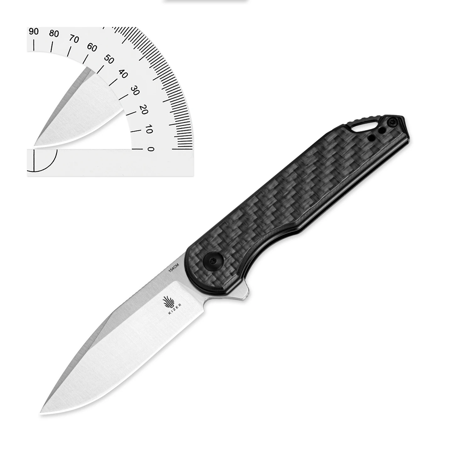 Kizer 포켓 EDC 나이프 어쌔신 V3549C3 2023, 탄소 섬유 핸들, 154cm 스틸 블레이드, 유용한 헌터 나이프, 신제품