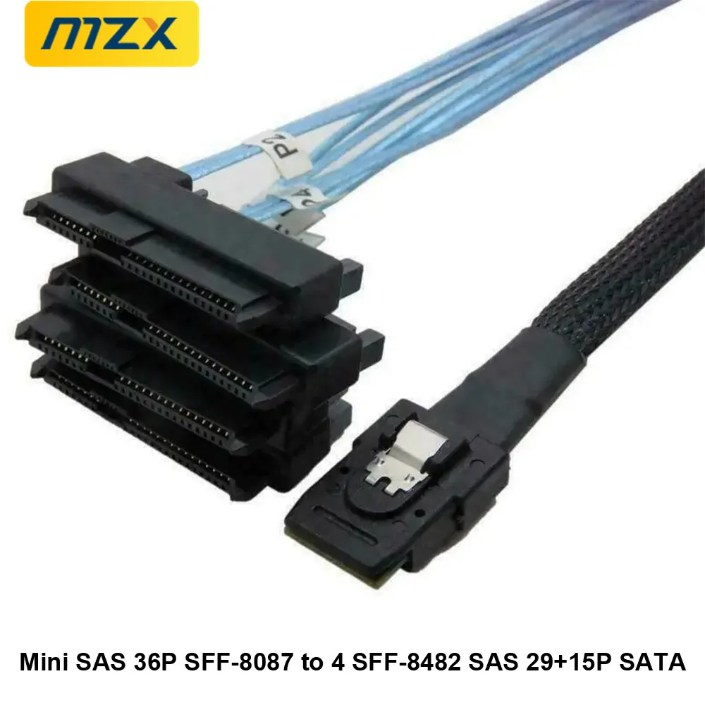 MZX Mini SAS 36P SFF-8087 to SFF-8482 SAS 29+15P SATA Connector Adapter Cable 50cm/100cm 1.64ft/3.28ft PC Computer Accessories