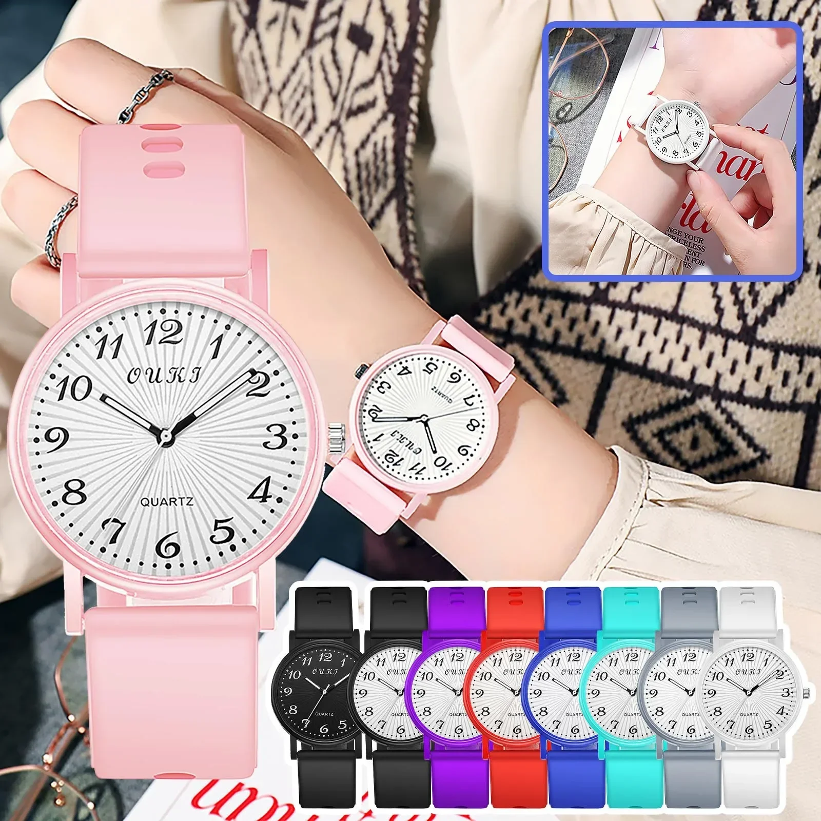 

New Quartz Minimalist Watch Digital Ins Style Watches for Women Multi Color Silicone Watch for Students Fashion Round Dial Reloj