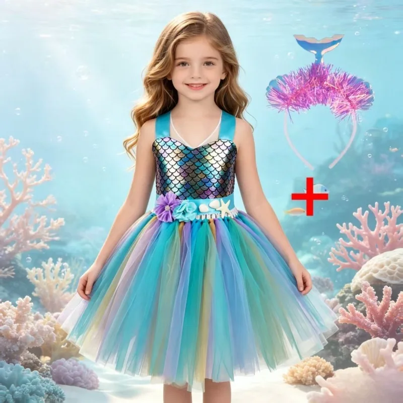 

New Mermaid-style Princess Fluffy Skirt, Sleeveless Tulle Dress for Girls, Ideal for All Kinds of Parties and Festive Occasions