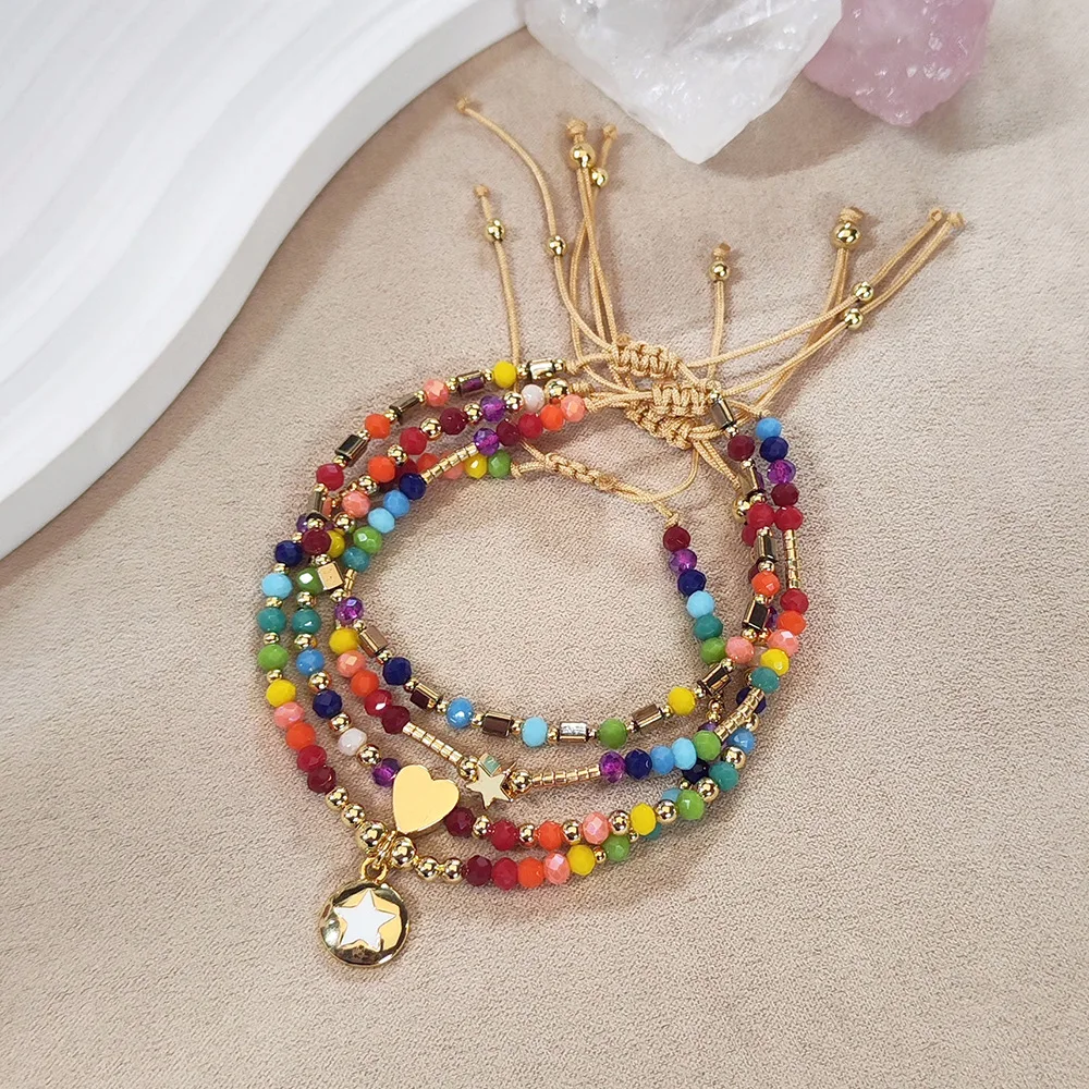 Rice bead bracelet Crystal Rainbow Gradient color heart Bohemia Adjustable Hand weaving Star Female Fashion  Beaded bracelet