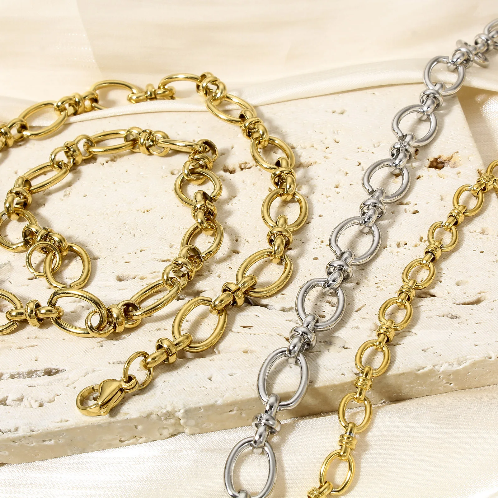1pc Stainless Steel Multicolor Handmade Oval Link Chain Necklace Unisex Women Men Collar Necklace Jewelry Supplies 40/45cm Long
