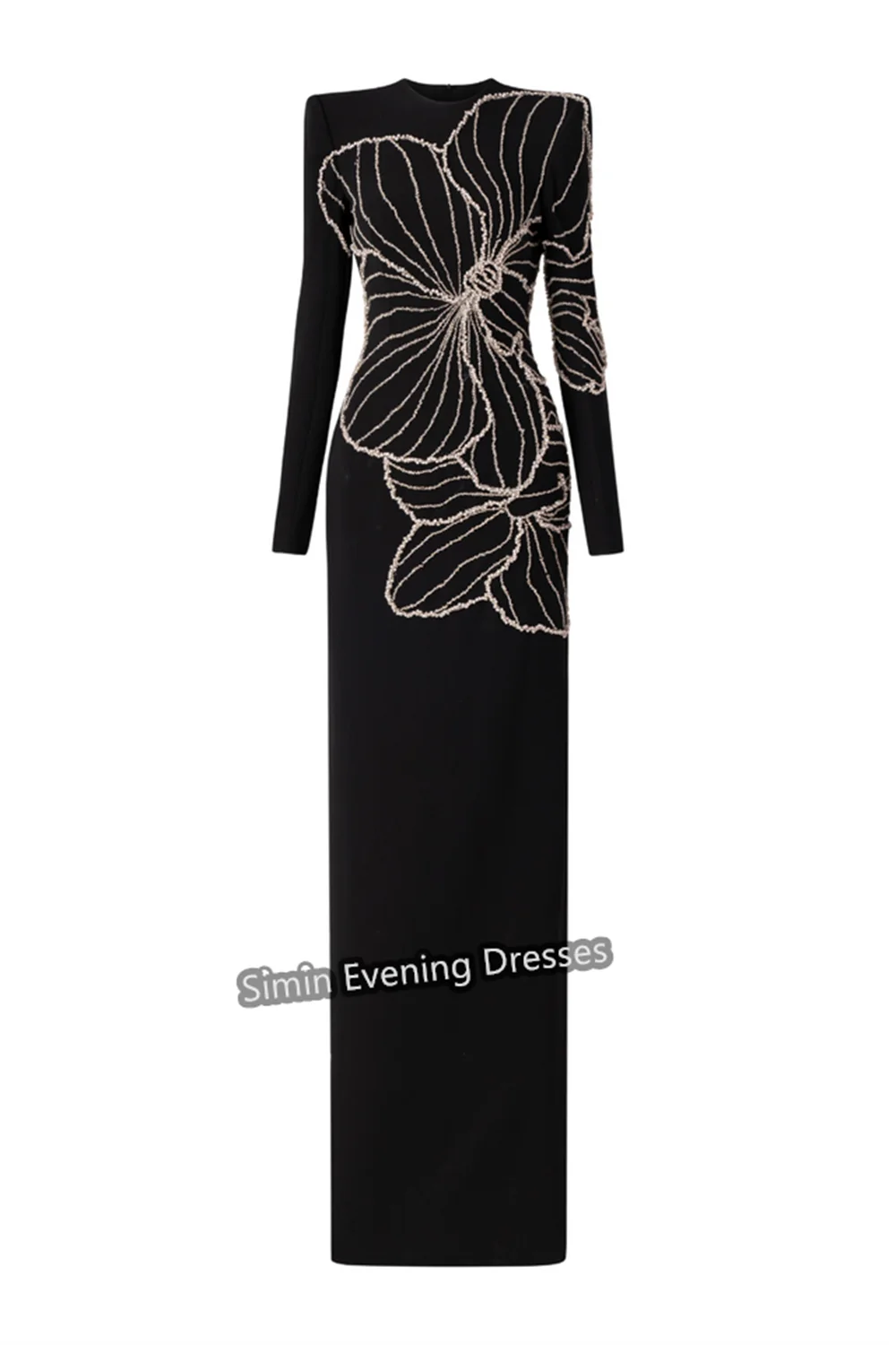 Simin Crepe Straight O-neck Beading Prom Gown Simple Floor Length Long Sleeves Arab Evening Elegant Party dresses for women 2024