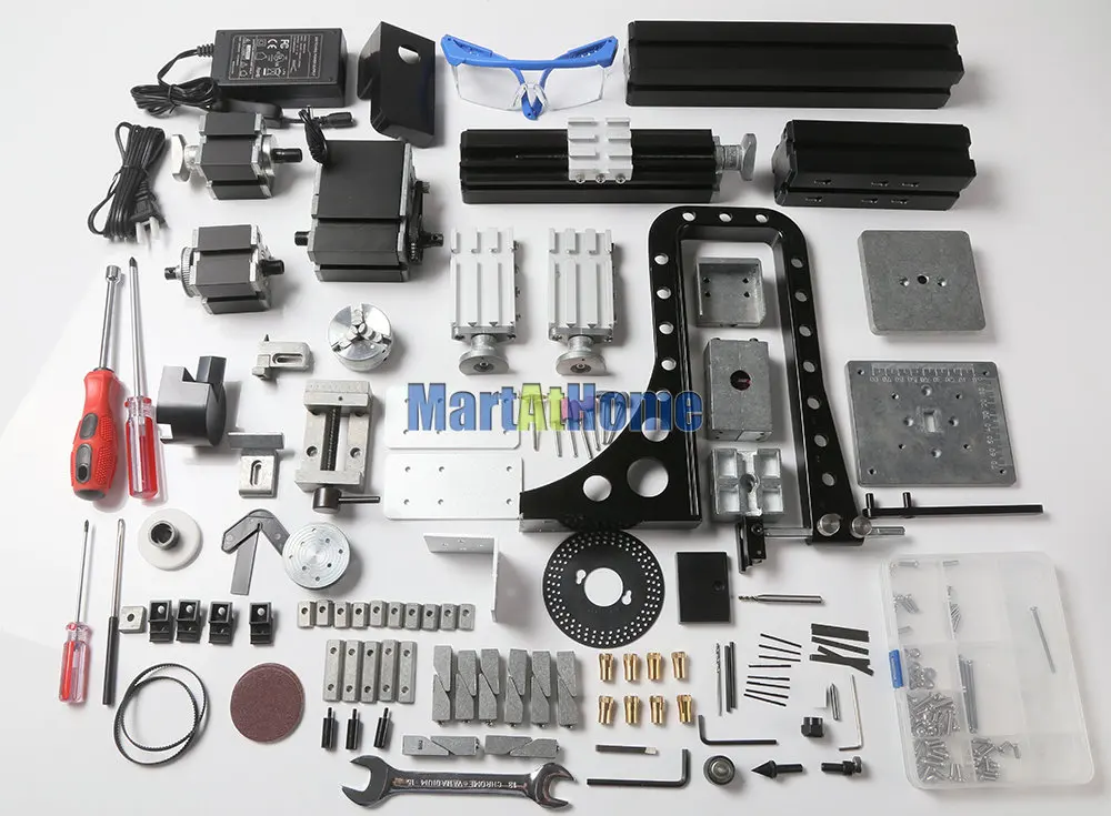 60W Metal 8 in 1 Mini  Machine Kit with Bow-arm TZ8000MG Lathe,Wood-turning,Jigsaw,Drilling,Milling,Sanding,Hand-held Machine