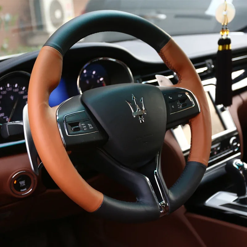 

DIY hand sewn leather car steering wheel cover for Maserati Levante quattroporte Ghibli Interior Auto Accessories