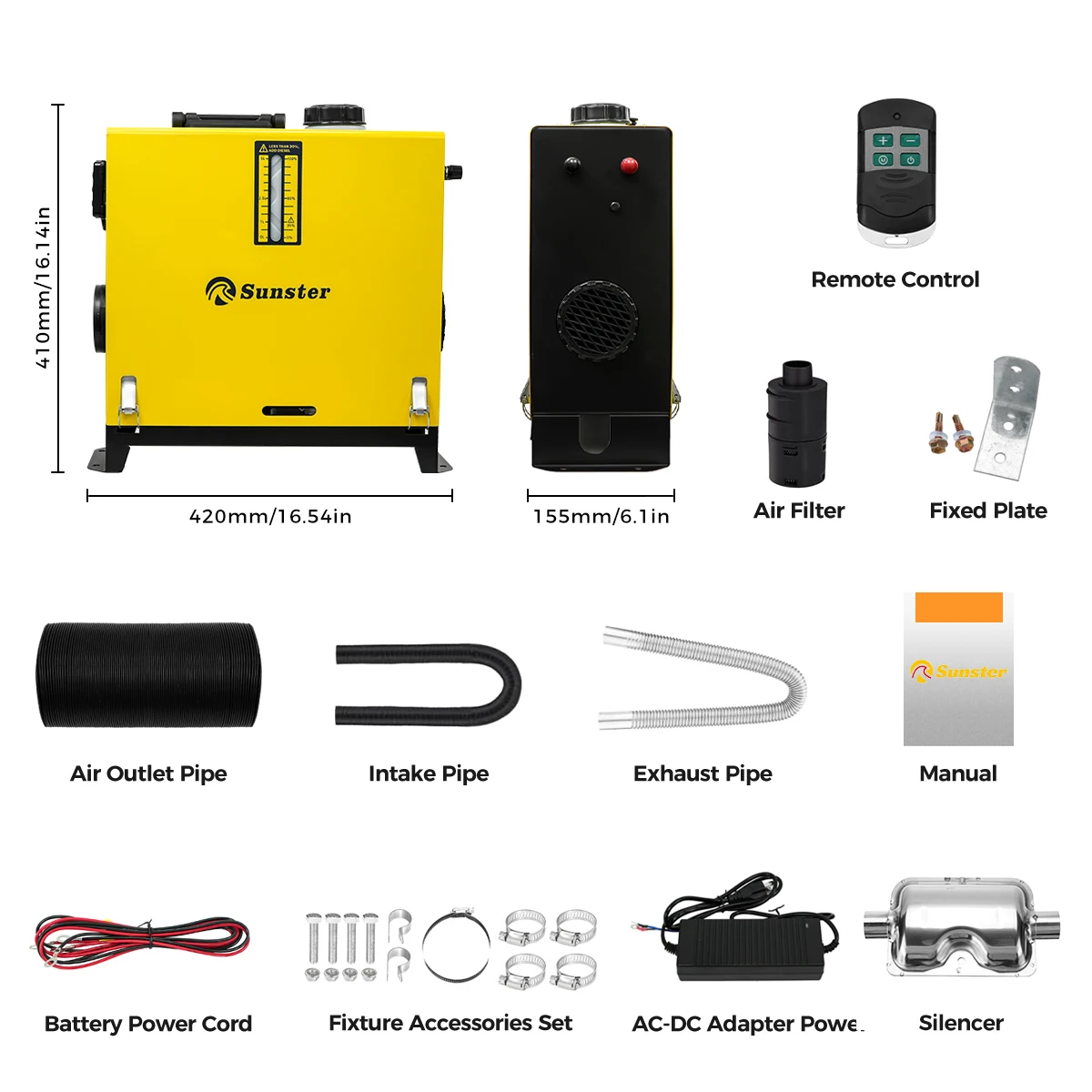 8KW Diesel Luchtverwarmer 12V 24V 220V, LCD-paneel & afstandsbediening All-in-One Auto-parkeer verwarming met stroomadapter voor auto, camper, garage