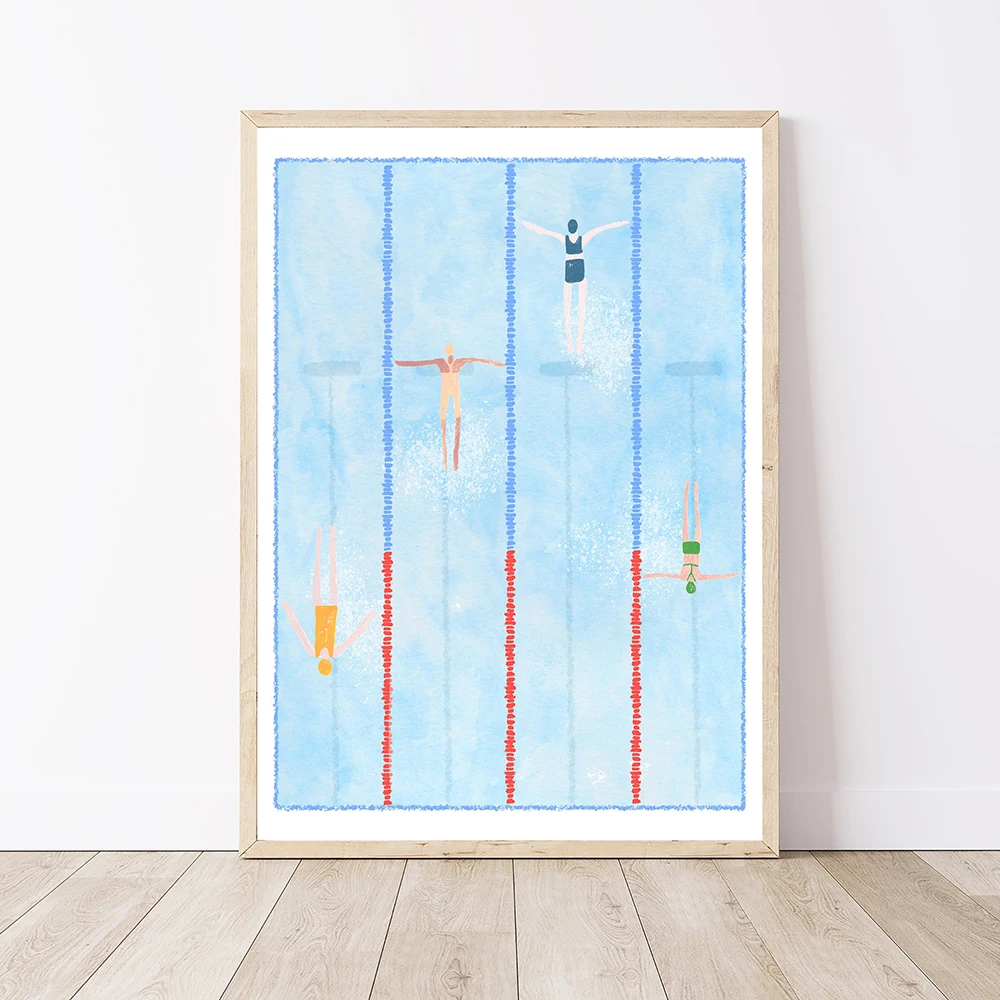 Abstract Summer Swimming Pool Modern Watercolor Canvas Painting Posters Good Swimmer Print Nordic Wall Pictures for Room Decor