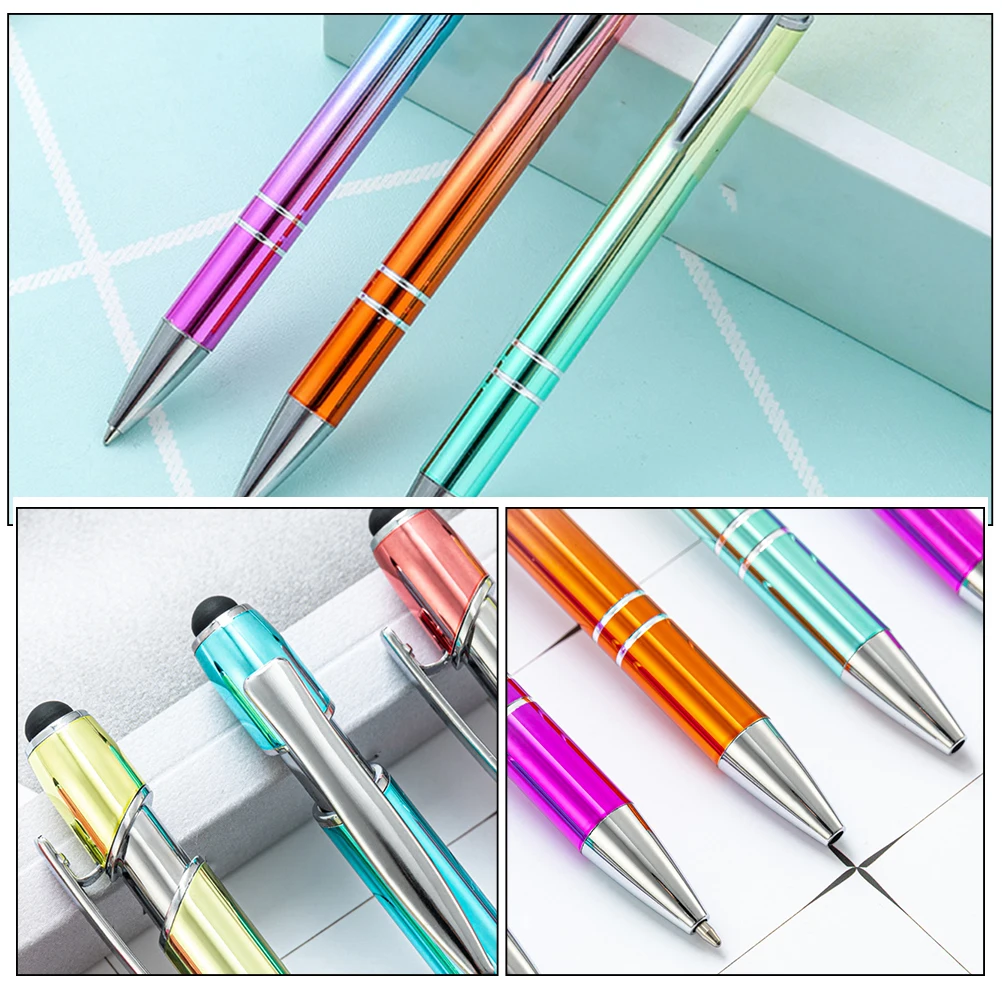 

6pcs Metal Touchscreen Ballpoint Pens Gradient Color Aluminum Material Office School Daily Use Writing Exam Portable