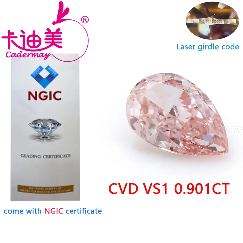 Pear Shape Pink Color VS1 Clarity CVD Lab Grown Diamond Loose Stone With NGIC Certificate For Wedding Fine Jewelry Making