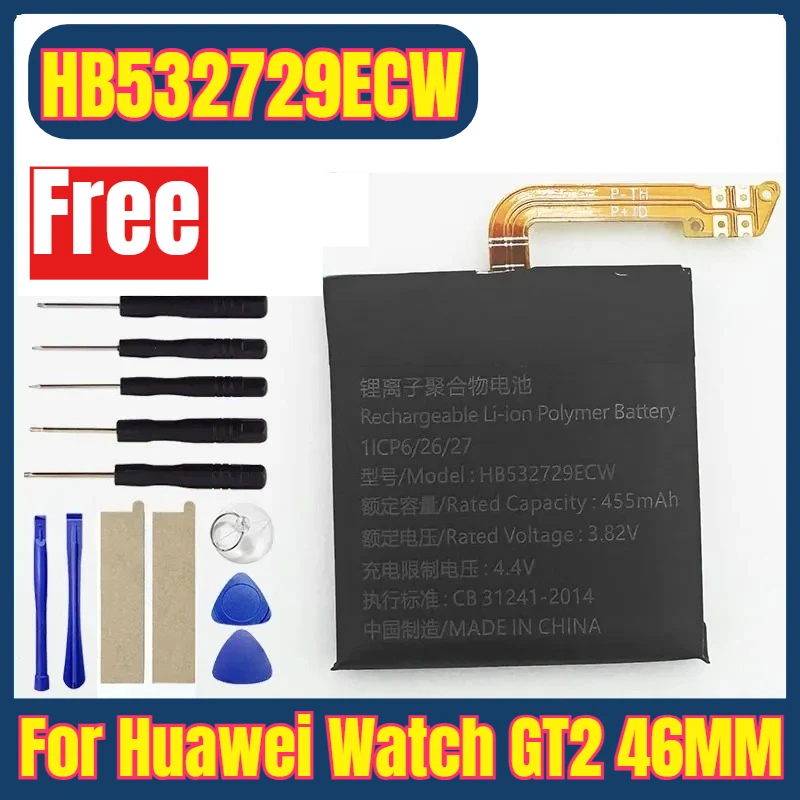 

HB532729ECW 455mAh Watches Batteries for Huawei Watch GT2 46MM JPT-B19 JPT-B29 + Free Tools