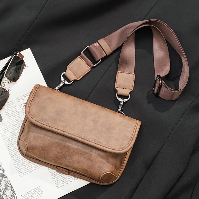 Casual Men's Crossbody Bags 2024 High Quality PU Leather Khaki Shoulder Fashion Business Pocket Brand Designer Messenger