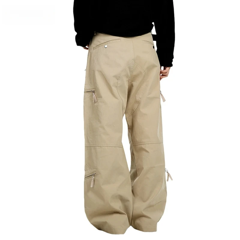 سستة متعددة جيب البضائع السراويل الرجال بلون عارضة الرجعية مستقيم واسعة الساق السراويل الفضفاضة رجل #2