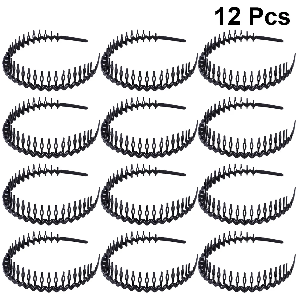 

12Pcs Durable Hair Hoops Toothed Headband Unisex Black Hair Accessory Elegant Multi-Purpose Face Cleaning Styling Headband