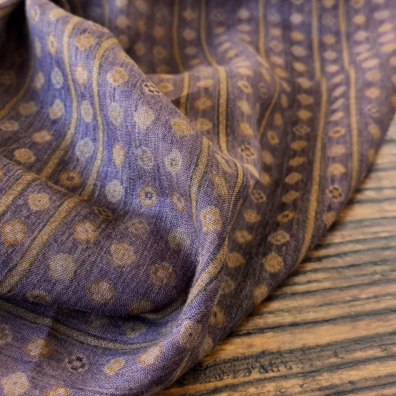 Purple Printed Pure Linen Fabric for Hand Sewn Clothing And DIY Sewing Projects - Ideal Craft Supply