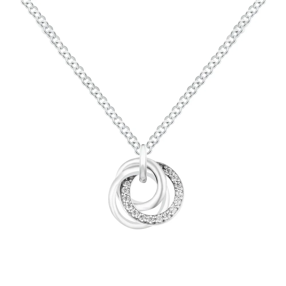 

Family Always Encircled Pendant Necklace Sterling Silver Jewelry New Style Woman Fashion Jewelry 45CM Snake Chain Jewelry