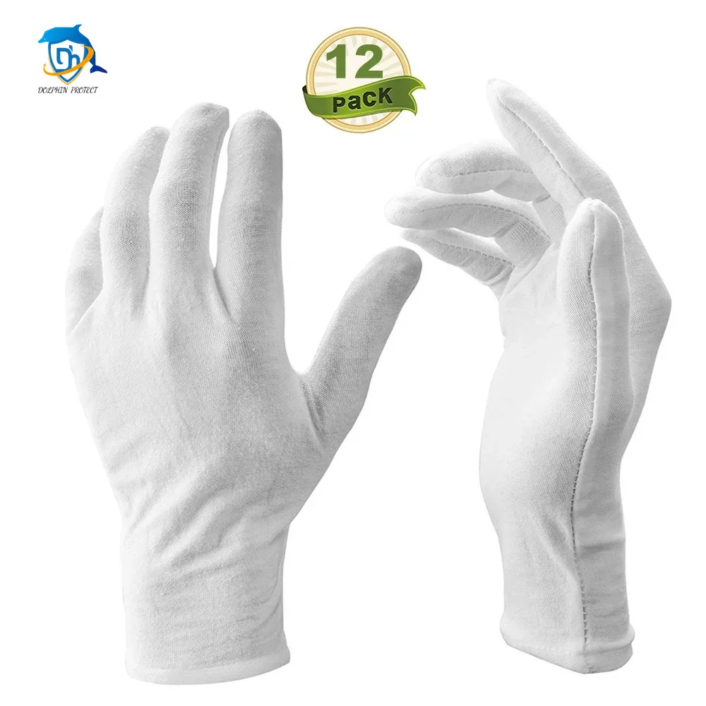 

12 Pairs/Multiple White Soft Cotton Ceremonial Gloves Stretch Liner Gloves for Men Women Service/Waiter/Driver Gloves/Thickening