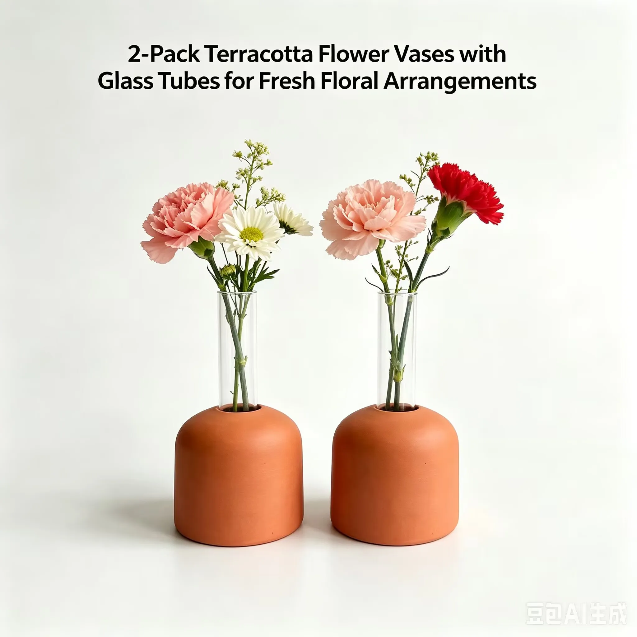 2 Pack Modern Bud Vases for Fresh Flowers, Terracotta & PE Combo Mini Vase, Perfect for Single Stem, Table Centerpiece, Home Dec