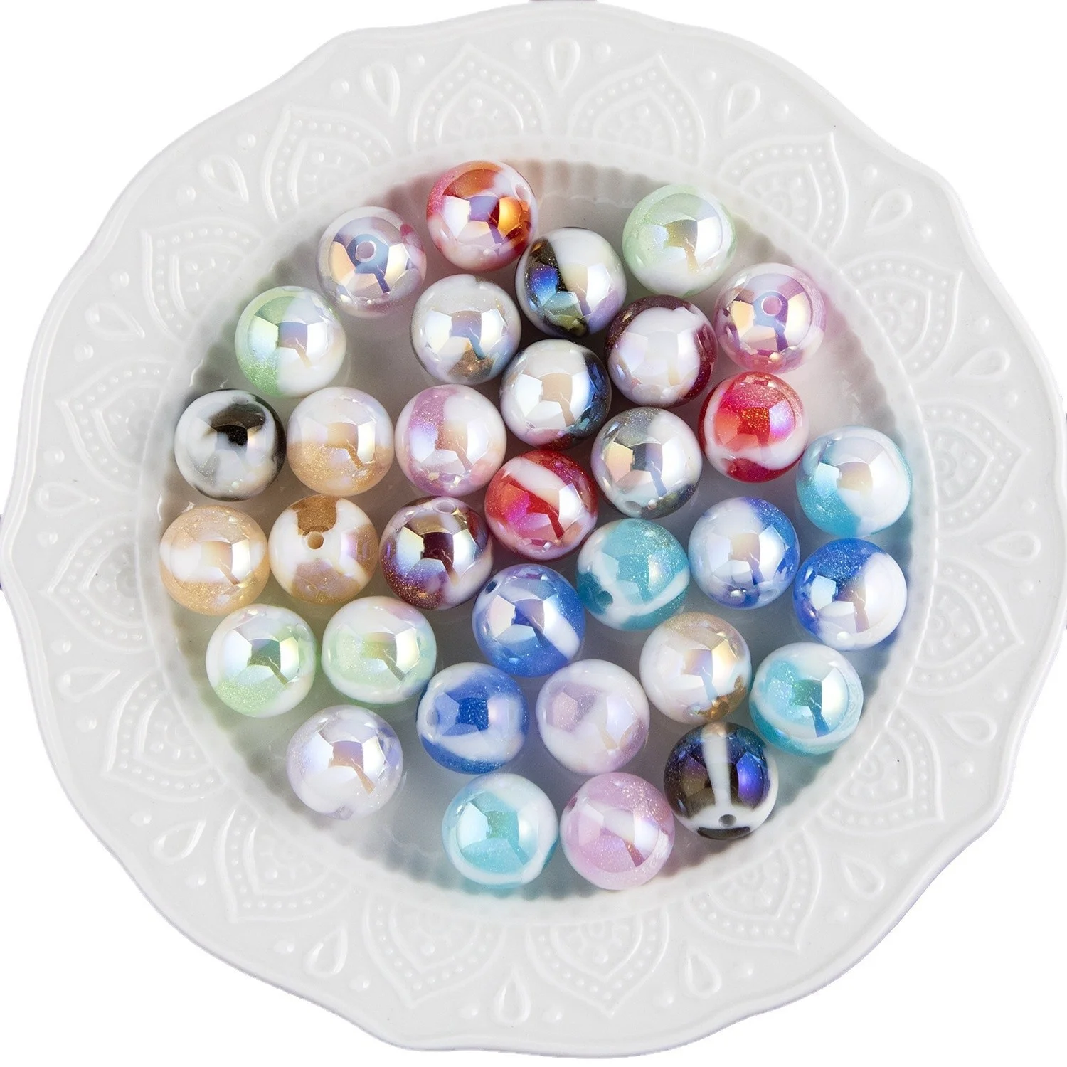 

New 16mm 200pcs Bulk Acrylic Resin Cloud Colorful UV AB Sand Glitter Beads for Necklace Bracelet Beaded Pen Making