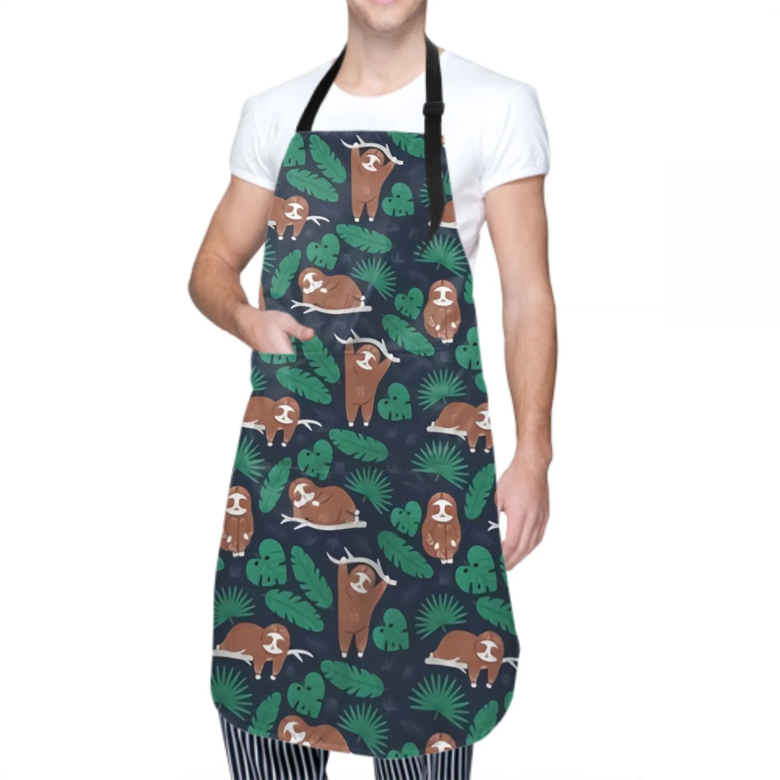 Cute Sloths Waterproof Apron with 2 Pockets Kitchen Chef Apron Tree Apron for Hair Brushing Cooking Baking Painting Gardening