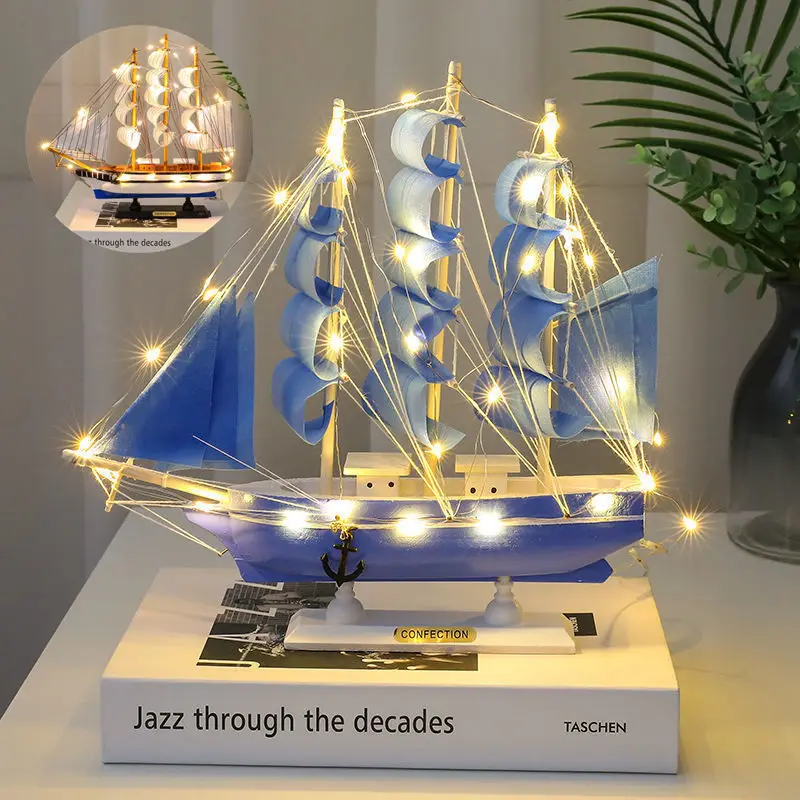 In Stock Wooden Craft Boat Sailboat Model Decoration Sailing Smooth Sailing Men and Women Birthday Gift Living Room Decorations