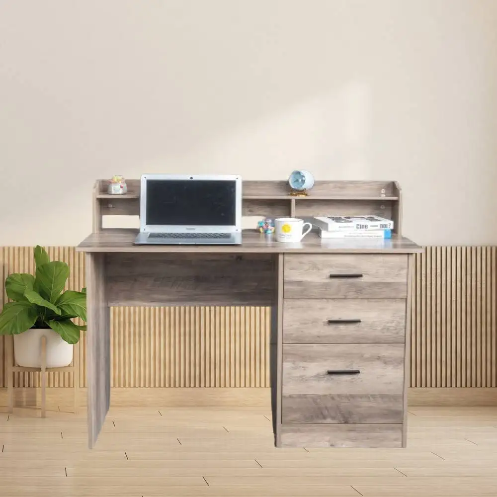 

Gray embossed particleboard with triamine laminated desktop storage layer three drawers computer desk