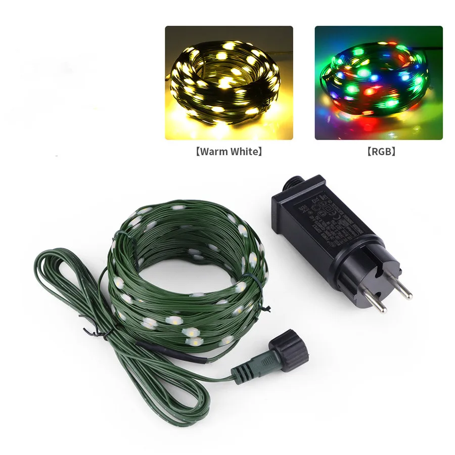 Guirnalda de luces LED navideñas para exteriores, 20M, 50M, 100M, 8 modos, guirnalda impermeable, luz de hadas para fiesta, boda, Patio, decoración de jardín