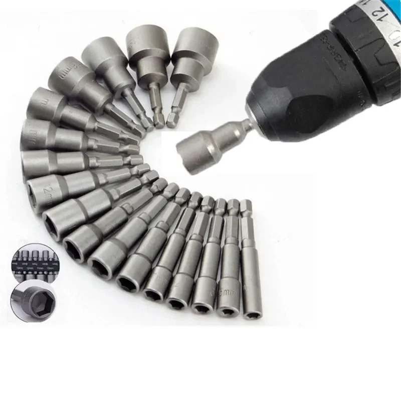 9pcs/set 5mm-13mm Hex SocketS Sleeve Nozzles Nut Driver Set Power Nuts Driver Socket Screwdriver Set Bits Sets Tools