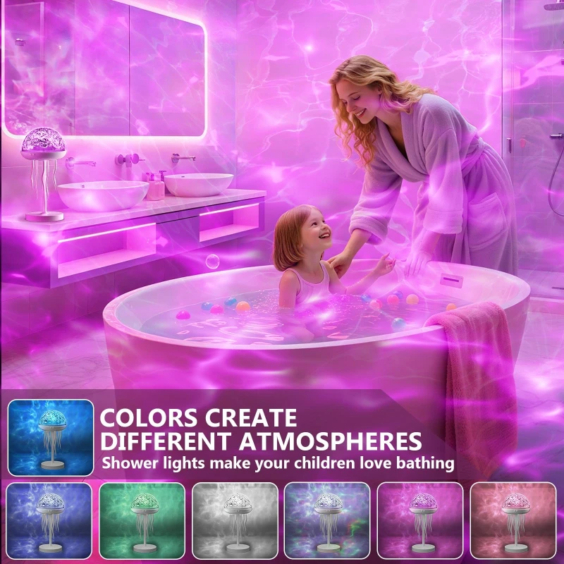 Intelligent Color Atmosphere Light 360 Degree Rotating Remote Control Night Light Colorful Creative Jellyfish Projection Light