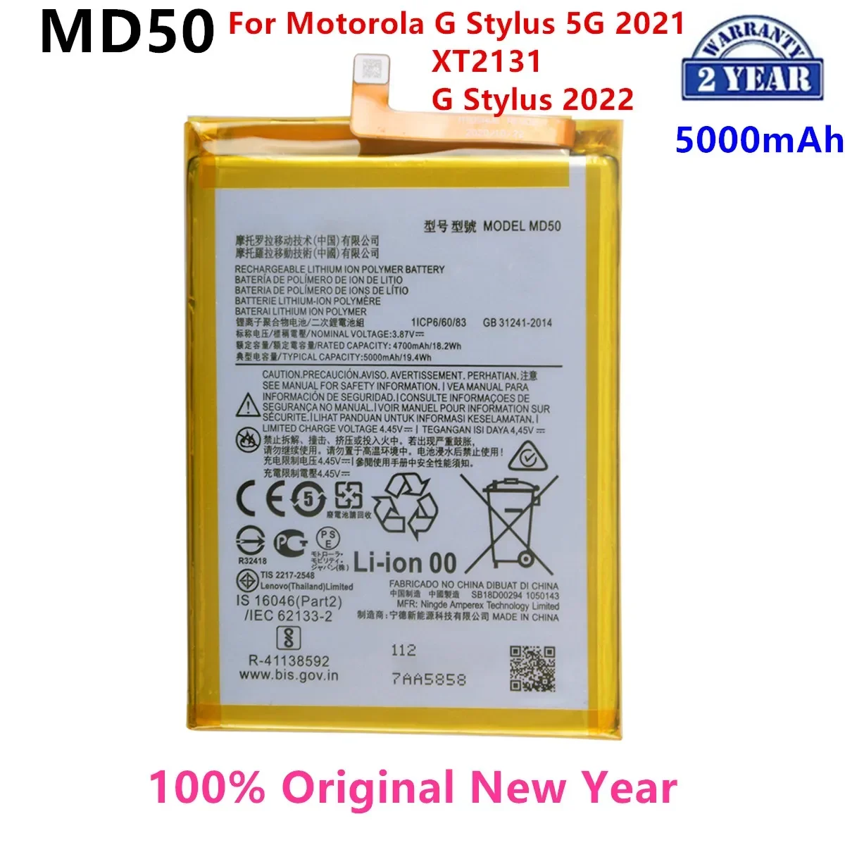 

100% Original MD50 5000mAh Battery For Motorola MOTO G Stylus 5G 2021/XT2131/G Stylus 2022 Phone Batteries