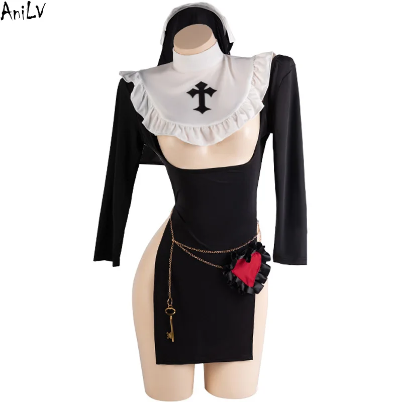 

AniLV Lovely Nun Dress Sexy Lingerie Role Play Women Maid Uniform Temptation Pajamas Outfits Erotic Costumes