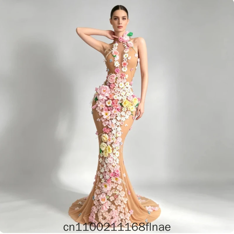 2026 Modern Dance Dress New Dress Banquet Party Annual Meeting Dress Mesh Long Dress Small Tail Dress Performance for Woman