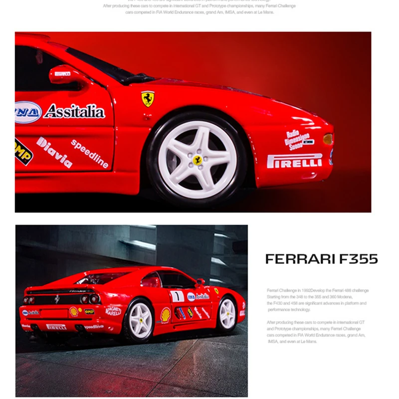 Bburago 1:24 Ferrari F355 Challenge Alloy Sports Car Model Diecast Metal Racing Car Vehicles Model Simulation Childrens Toy Gift