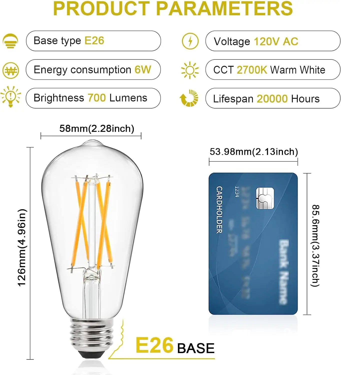 Dimmable E26 Vintage LED Edison Bulbs, 60 Watt Equivalent, Warm White 2700K, CRI 95+, Unique Cross Filament Light Bulbs f