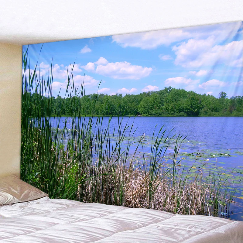 

Lake Water Blue Sky Sunset Landscape Wall Hanging Tapestry Art Deco Blanket Curtain Bedroom Living Room Decoration