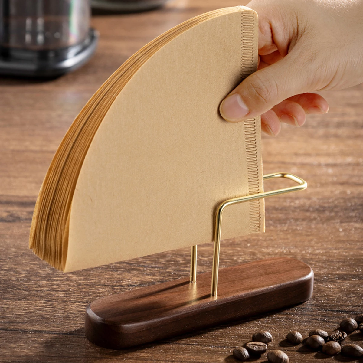 1PC solid wood coffee filter paper holder, vertical wooden dustproof bracket, household filter paper solid wood storage rack