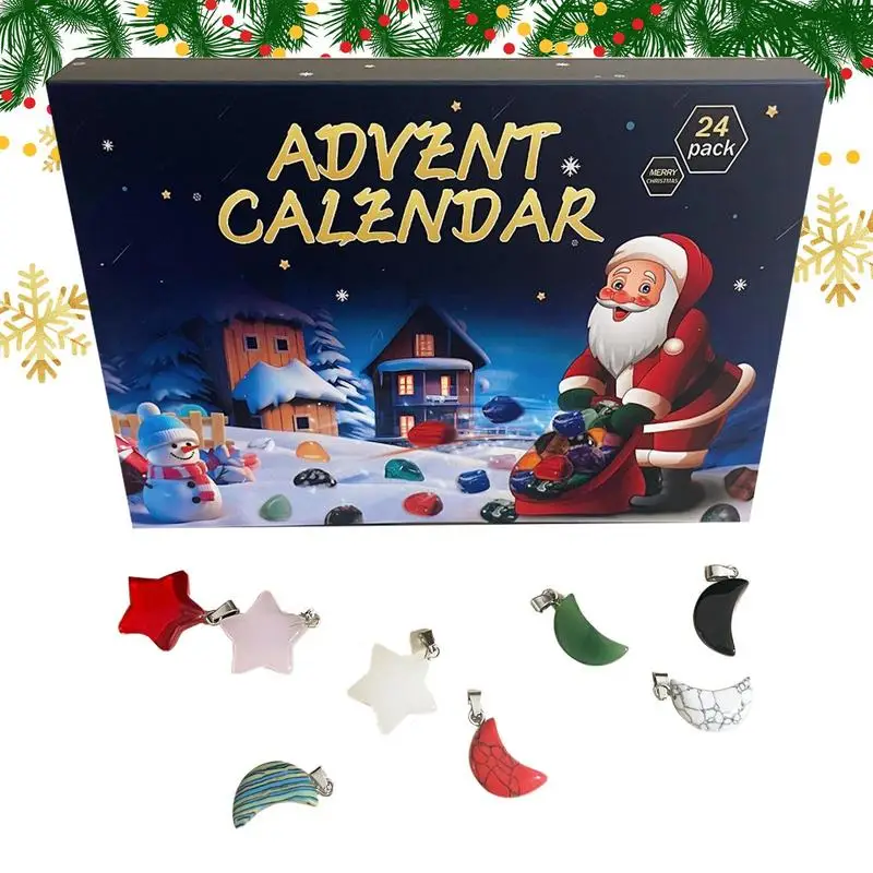 2024 Advent Calendars Crystals Set 2024 Natural Stone Countdown Calendar Bright Color Collection Toys For Gem Collectors Yoga