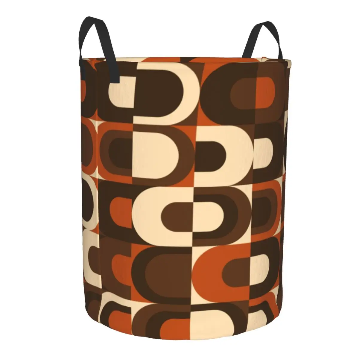 Custom 70s Pattern Retro Inustrial In Orange And Dark Brown Laundry Hamper Basket Modern Geometric Kids Nursery Toy Organizer