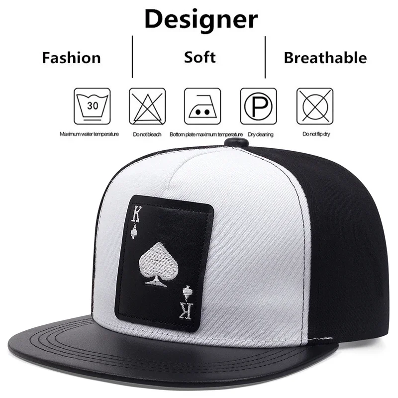 King Leather Playing Card Embroidered Baseball Caps Hip Hop Caps For Men Women Outdoor Sun Hat Unisex Adjustable Snapback Hats