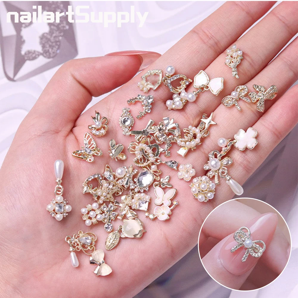 1 Bag Luxury Zircon Mix Style Gold Nail Art Jewelry Alloy Mixed Gems Random Crystals Rhinestones Metal&Strass Nails Charms