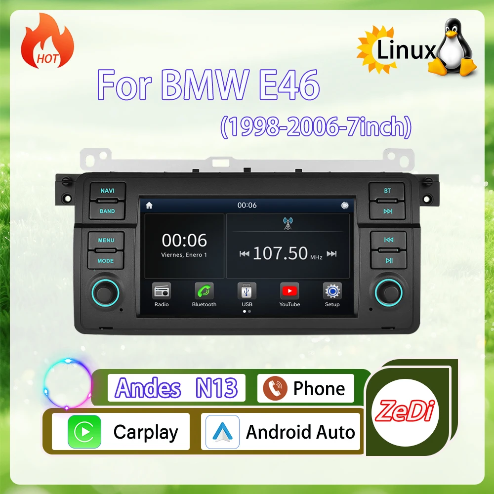 

Беспроводная система CarPlay на базе Linux для автомобилей, подходит для BMW E46 (1998-2006), новая модель 2026 года, навигация, видео, мультимедийный плеер