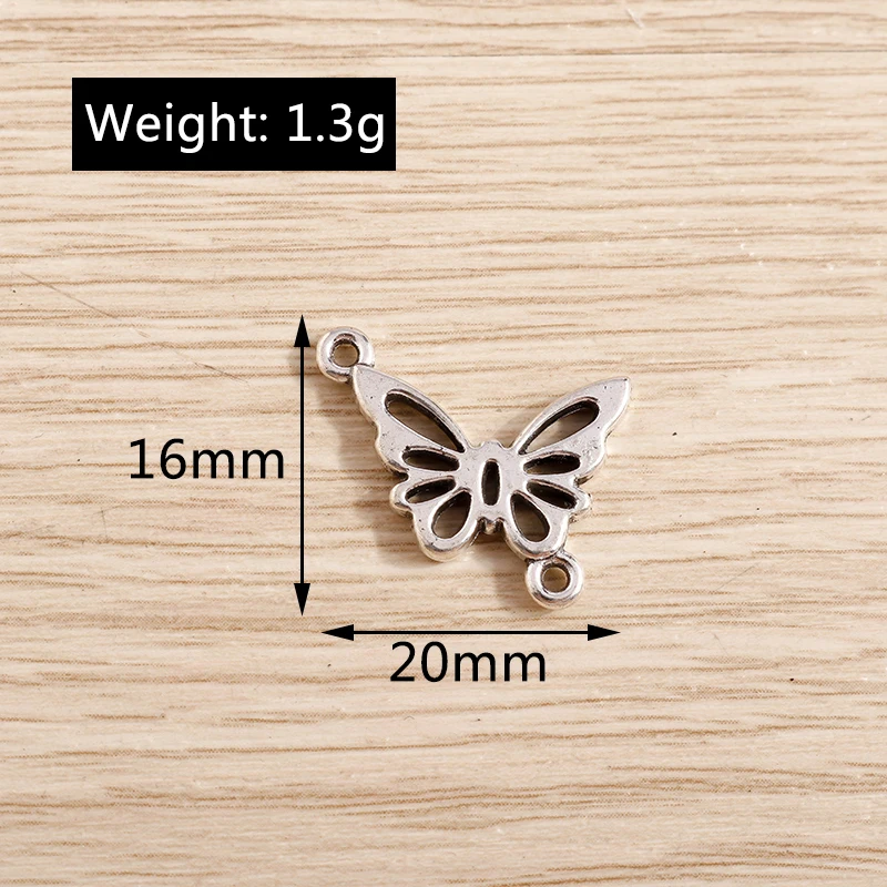 Tusember 20 Stück 20*16mm Legierung Doppelloch-Schmetterlingsanhänger für Halsketten, Ohrringe, DIY-Zubehör, handgemachte Schmuckherstellung – Detail 1
