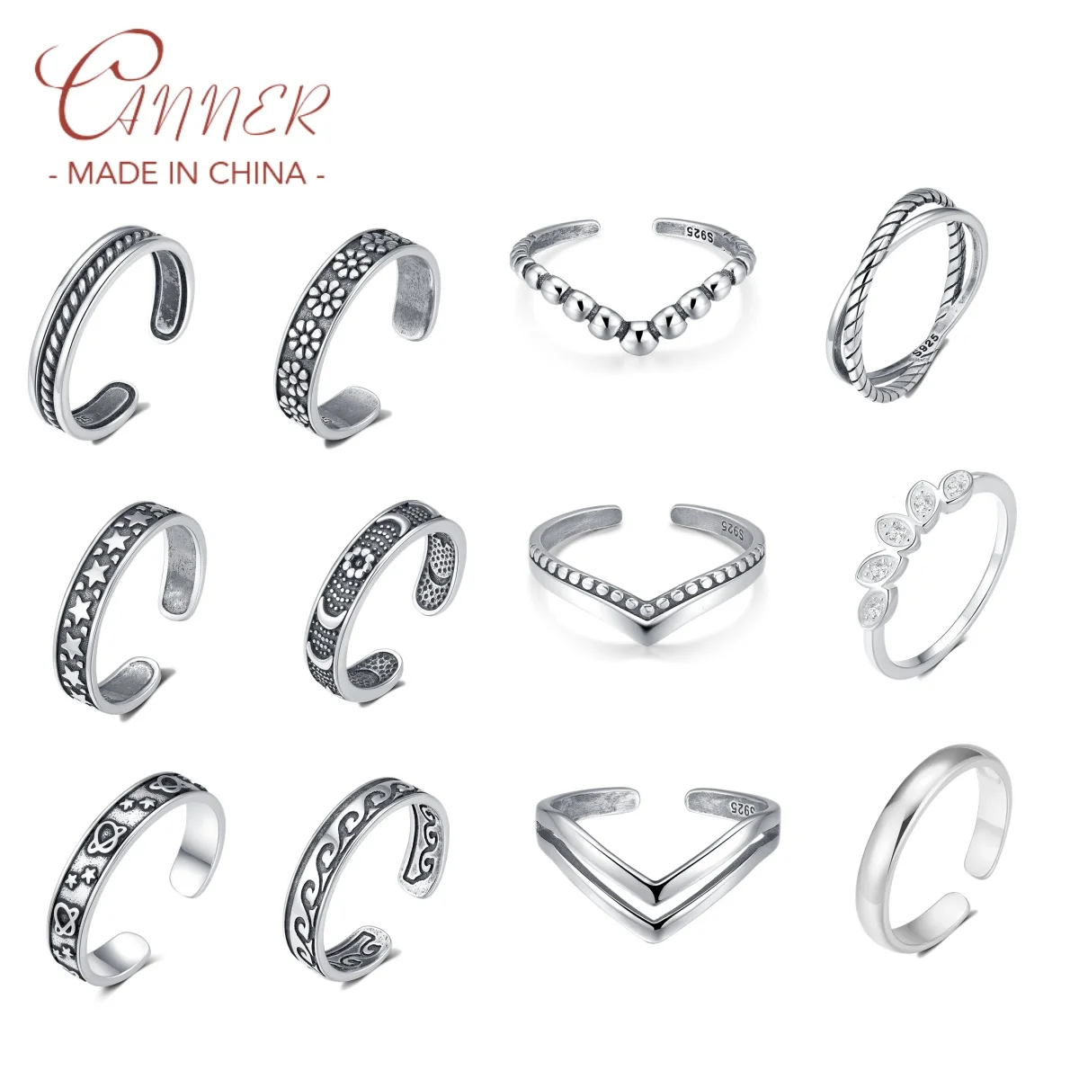 

CANNER Irregular Concave Convex Wide Surface Rings For Women 925 Silver 18K Gold Adjustable Versatile Ins Fine Jewelry Gifts