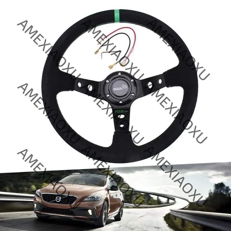 Universal 14 inch 345mm Suede/PVC/PU Car Aluminum Racing Steering wheels Deep Corn Drifting Sport Auto Steering Wheel