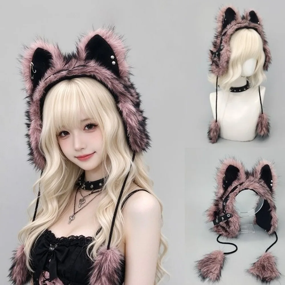 Kawaii Y2K Gothic Cat Ear Earmuffs Thick Warm Cosplay Winter Plush Earmuffs Wind-proof Headwear Ear Covers Women
