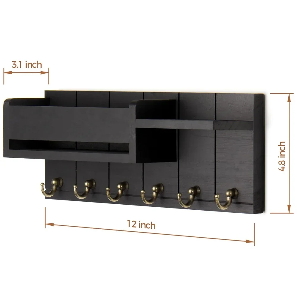 رف مفاتيح مزخرف ومنظم بريد مع 6 خطافات مفاتيح حامل مفاتيح من الخشب الريفي مثبت على الحائط مع رف لمدخل غرفة المعيشة #4