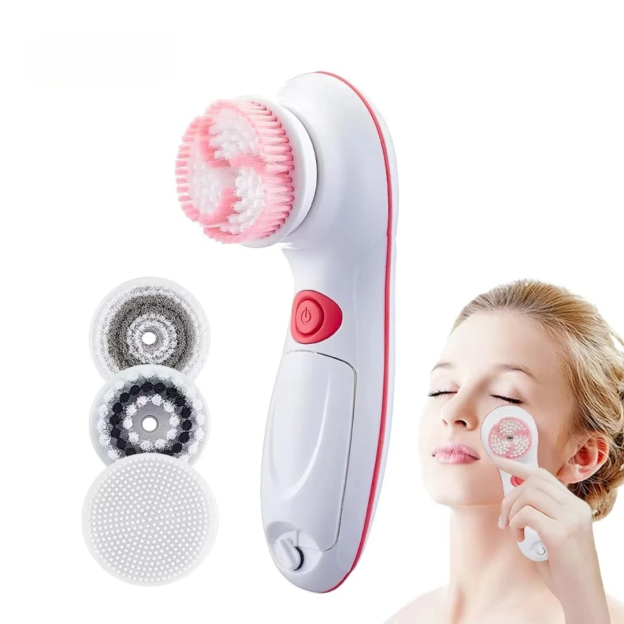 

4 in 1 Face Exfoliating Electric Facial Cleaner Silicone Scrub Pore Cleaner Spin Sonic Facial Cleansing Brush