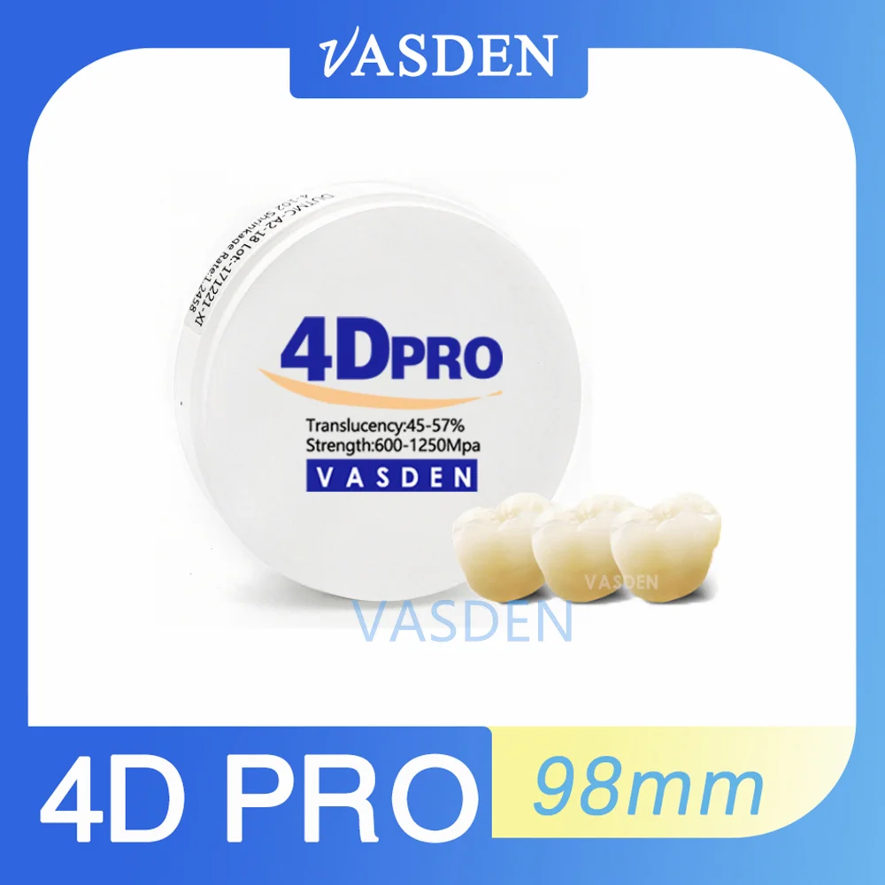 vasden blocos de zirconia multicamadas laboratorio dentario cad cam crown restoration material 4d pro 98 mm 16 cores 01