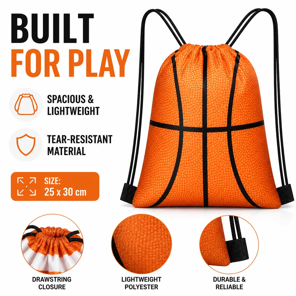 Polyester Drawstring Backpack Ball Pattern Hand Carry Cinch Sack Multi-Purpose Adjustable String Closure Backpack