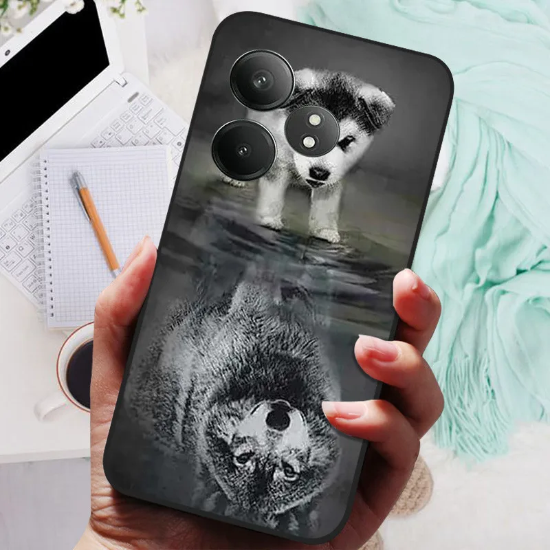 For Realme GT 6T Case Black Cover Lion Wolf Silicone Soft Back Cases For Realme GT 6 6T Phone Case GT6T GT6 Protective Shell Bag