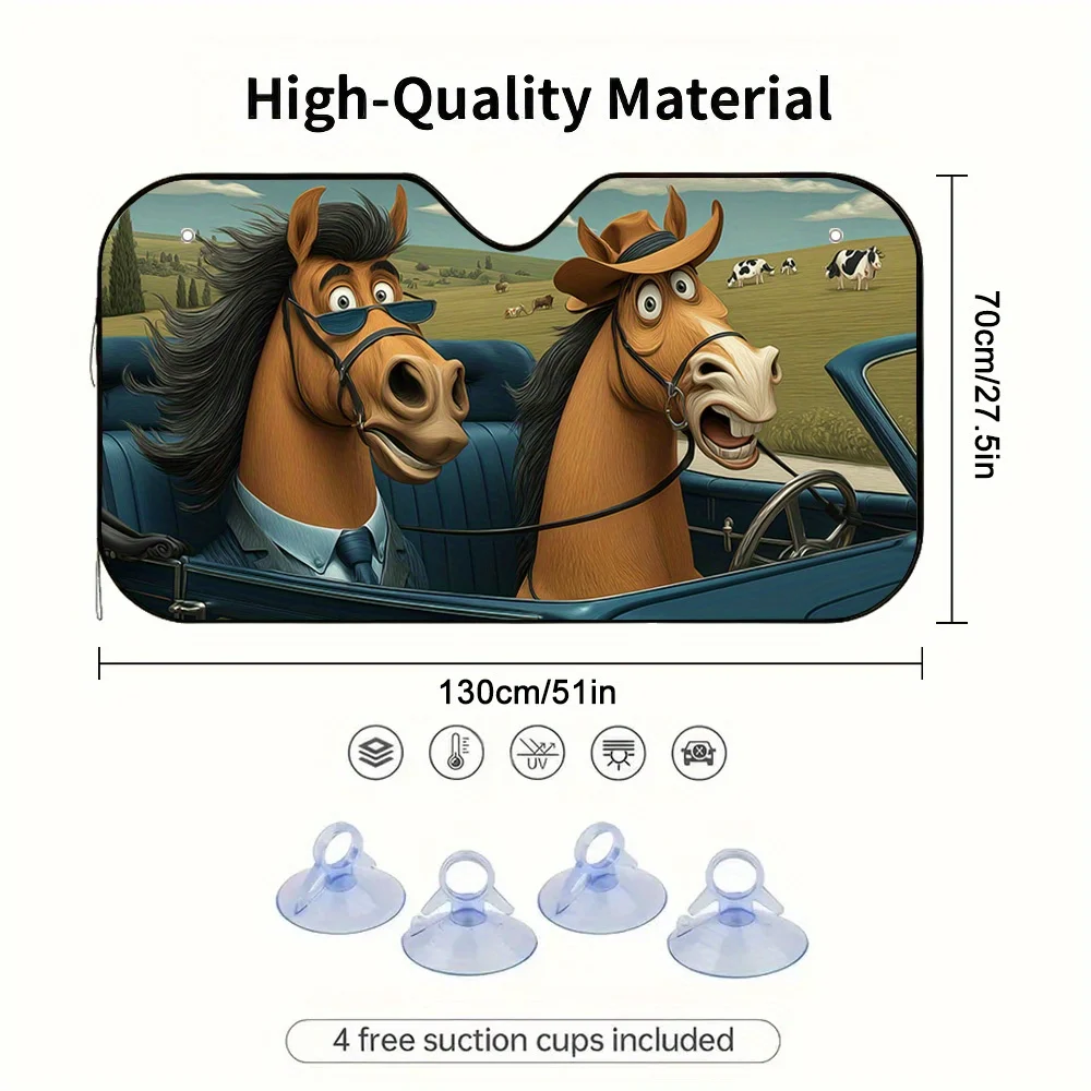 1pc Riding Horses In Style Car Sun Visor, Perfect For Daily Commutes, Helps Reduce Sunlight Exposure And Keeps The Car Cool.